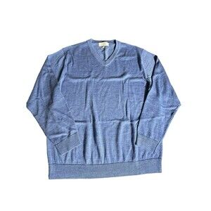 Turnbury Size Large 100% Extra Fine‎ Merino Wool Men’s Blue V Neck Sweater #V7